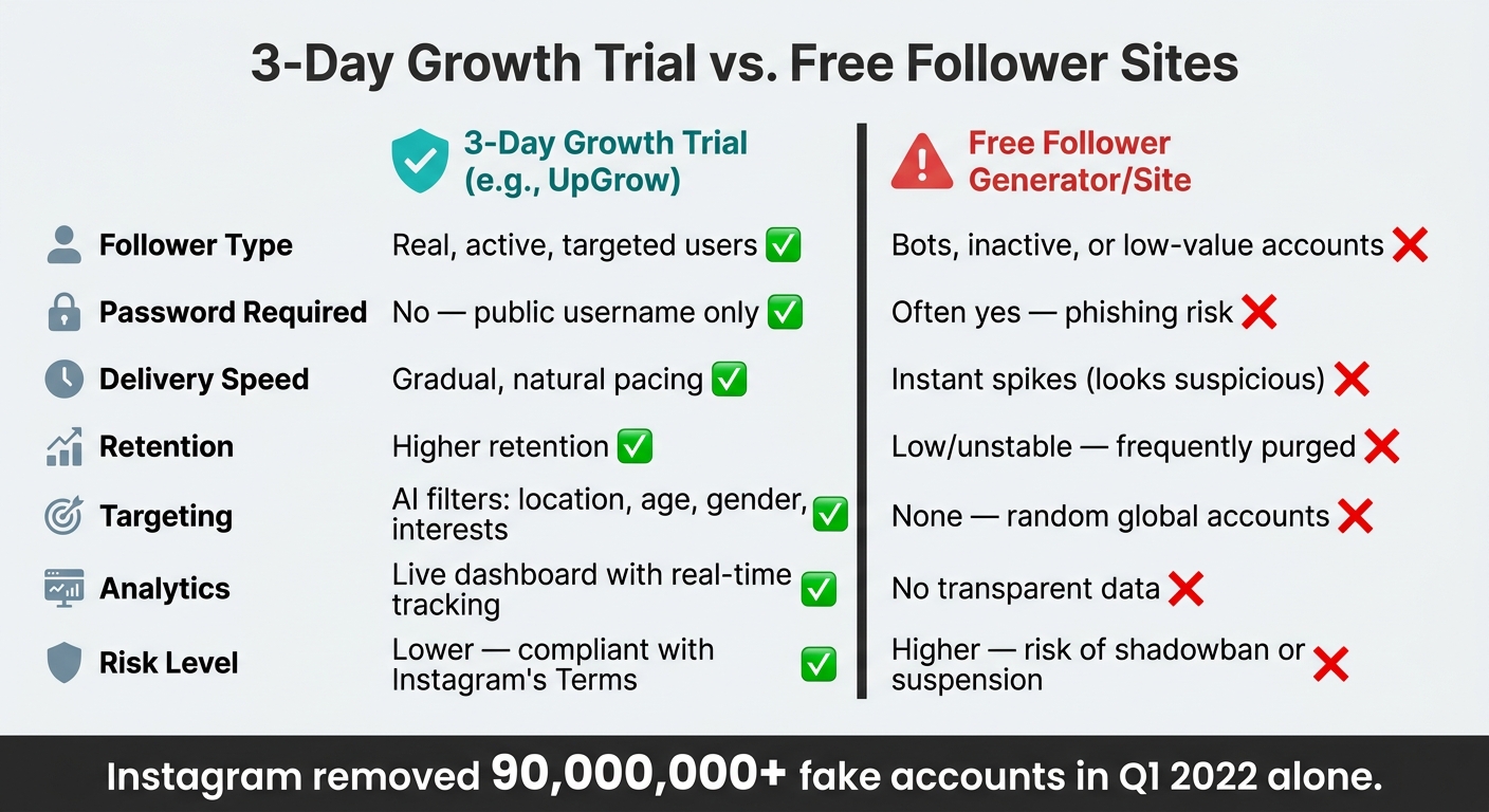 3-Day Instagram Growth Trial vs. Free Follower Sites: Side-by-Side Comparison