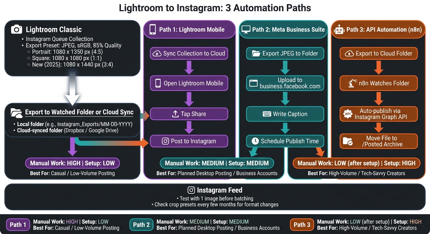 Lightroom to Instagram Automation Workflow: 3 Paths Explained