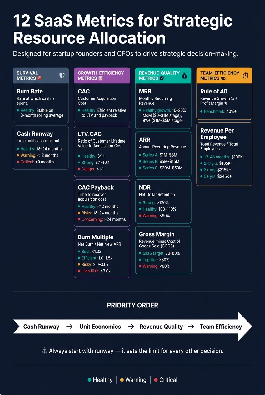 12 SaaS Metrics for Strategic Resource Allocation: Benchmarks & Signals