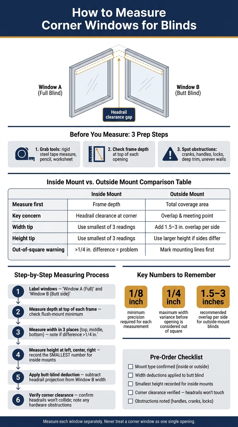 How to Measure Corner Windows for Blinds: Step-by-Step Guide