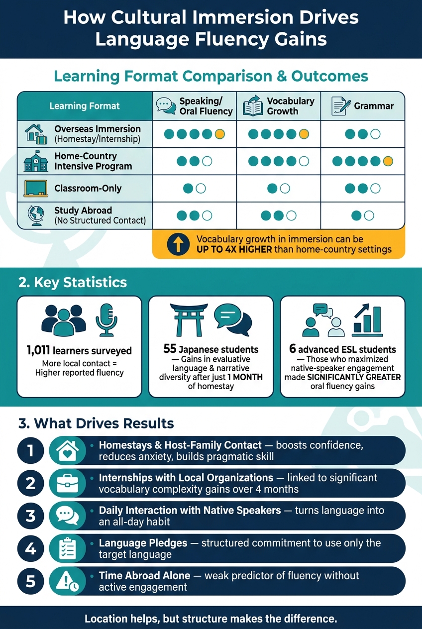 Cultural Immersion vs. Classroom Learning: Language Fluency Gains