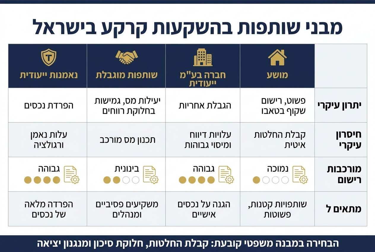 מבני שותפות בהשקעות קרקע בישראל: השוואה מלאה