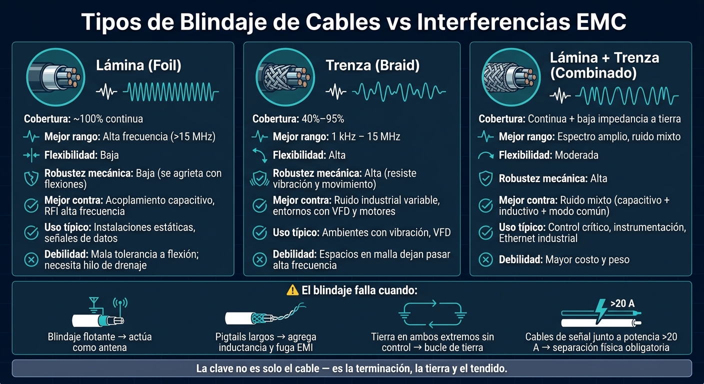 Tipos de Blindaje de Cables vs Interferencias EMC: Guía Comparativa