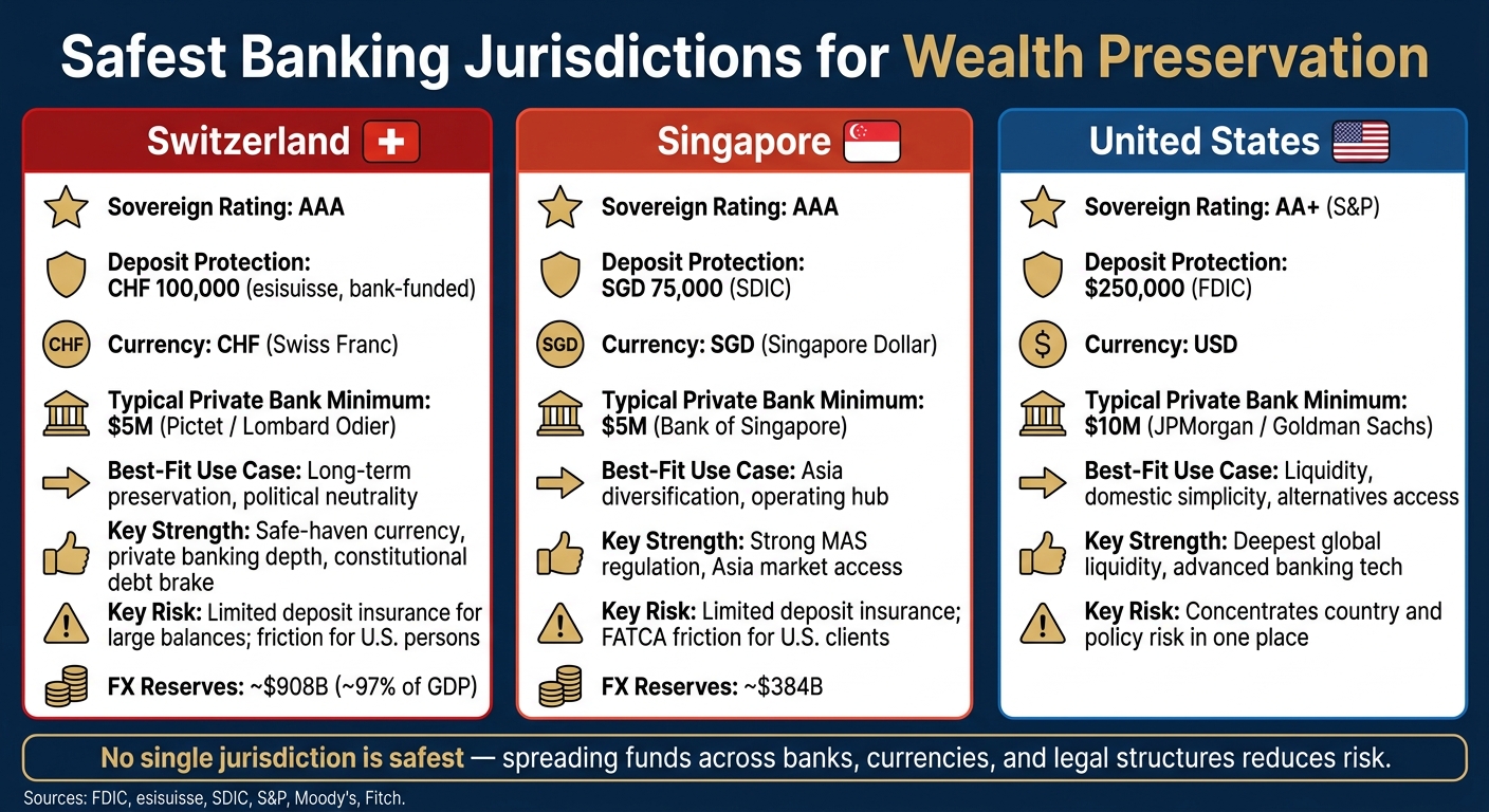 Safest Banking Jurisdictions for Wealth Preservation: Switzerland vs Singapore vs USA