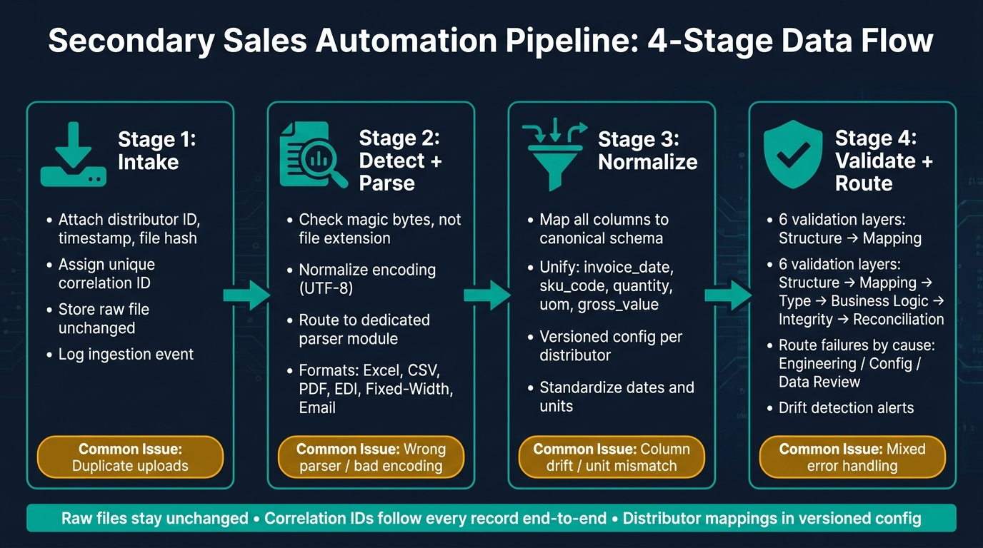 Secondary Sales Automation Pipeline: 4-Stage Data Flow