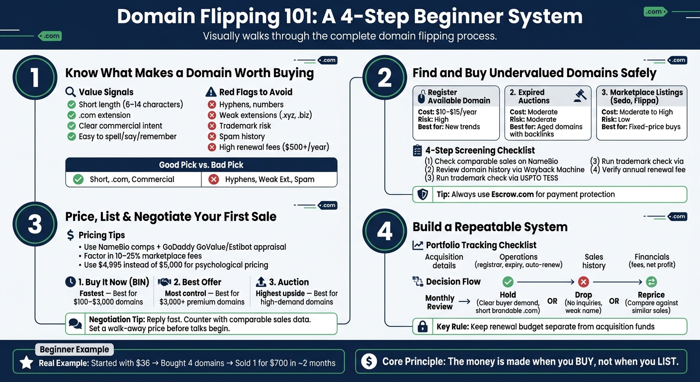 Domain Flipping for Beginners: 4-Step System to Buy & Sell Domains
