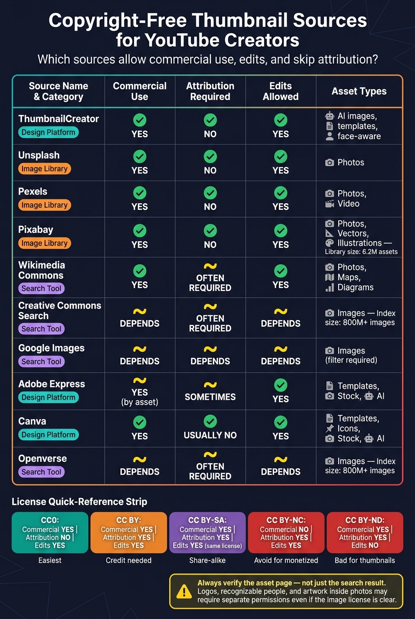 Copyright-Free Image Sources for YouTube Thumbnails: Quick Comparison Guide