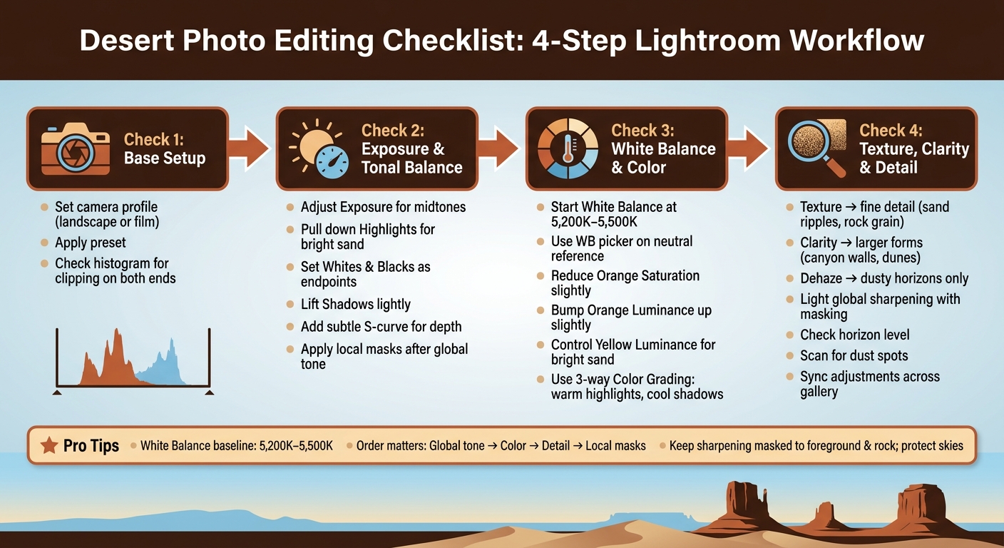 Desert Photo Editing Checklist: 4-Step Lightroom Workflow