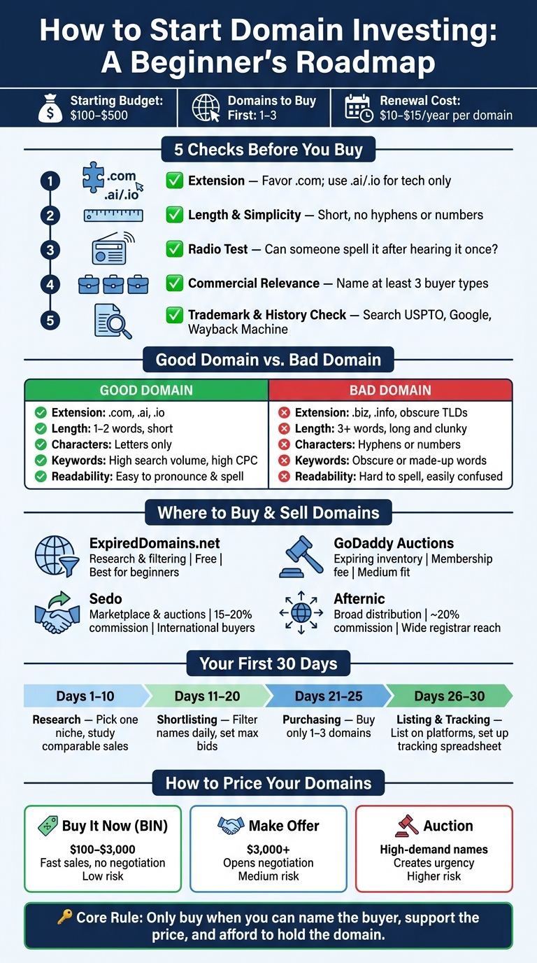 Domain Investing for Beginners: 30-Day Action Plan & Key Checks