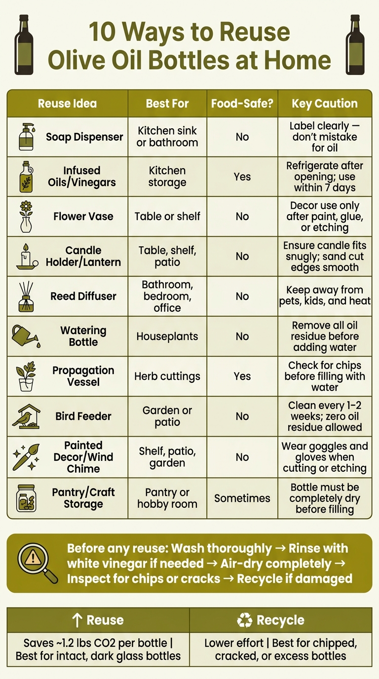 10 Ways to Reuse Olive Oil Bottles: Quick Comparison Guide