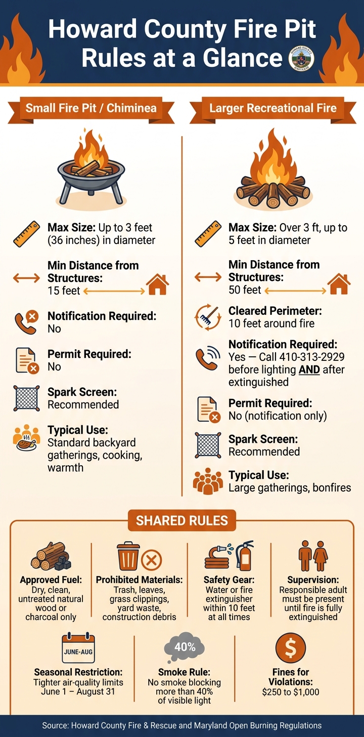 Howard County Fire Pit Rules: Small vs. Large Fire at a Glance