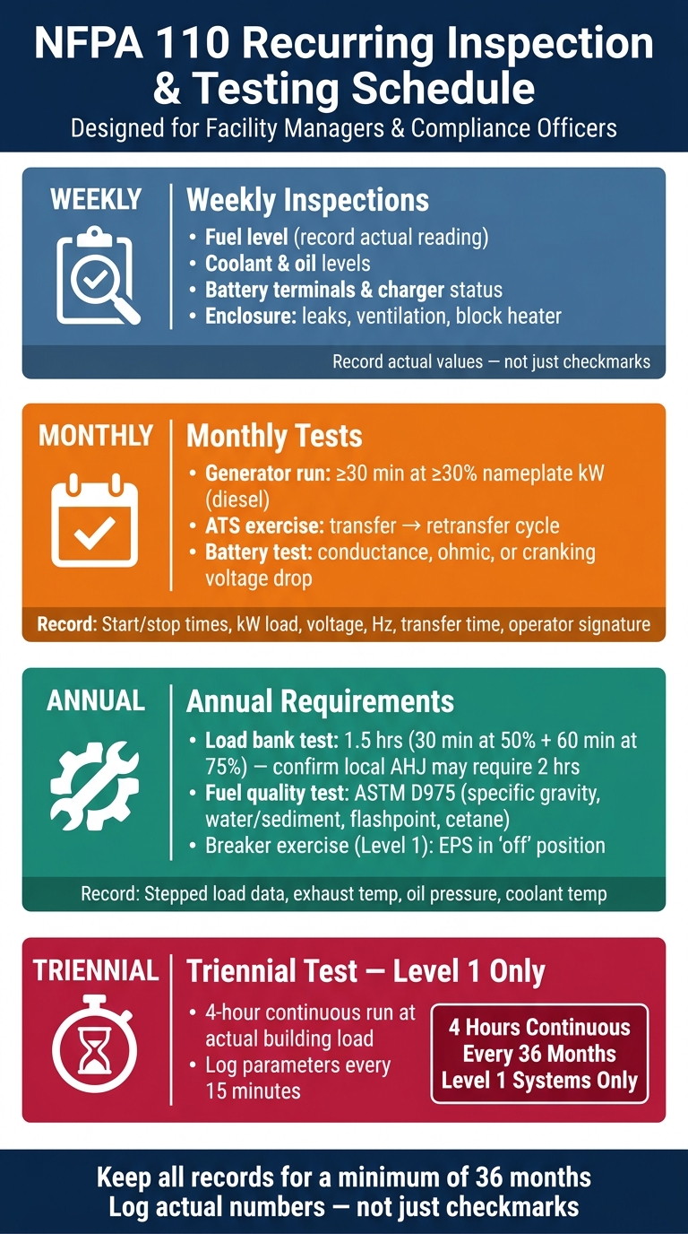 NFPA 110 Compliance: Recurring Test Schedule at a Glance