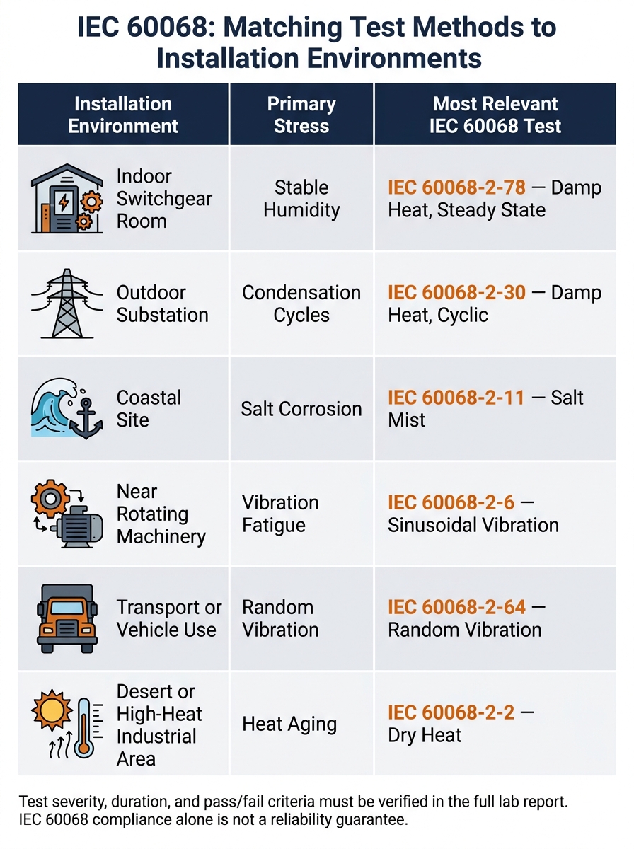 IEC 60068 Test Methods: Installation Environment vs. Relevant Test
