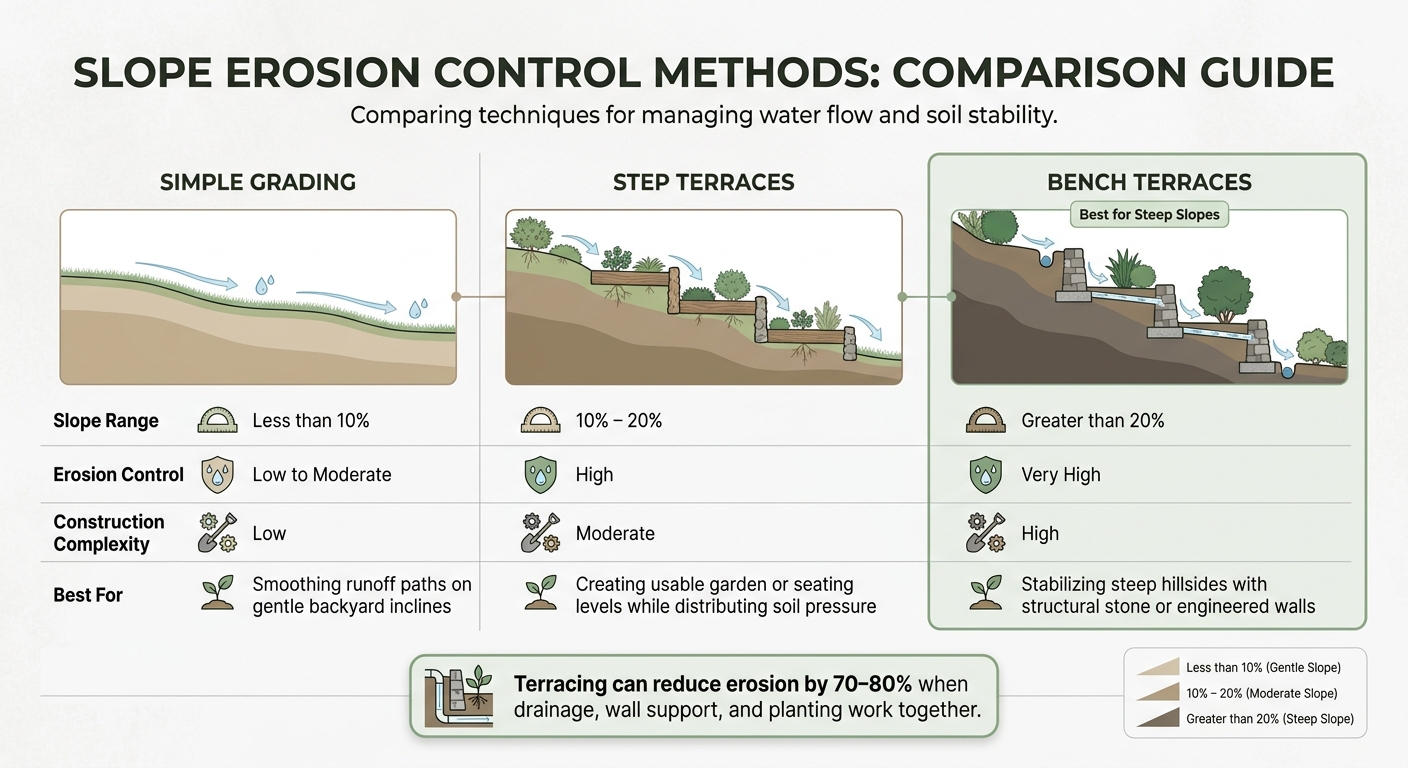 Terracing Methods Compared: Simple Grading vs. Step vs. Bench Terraces