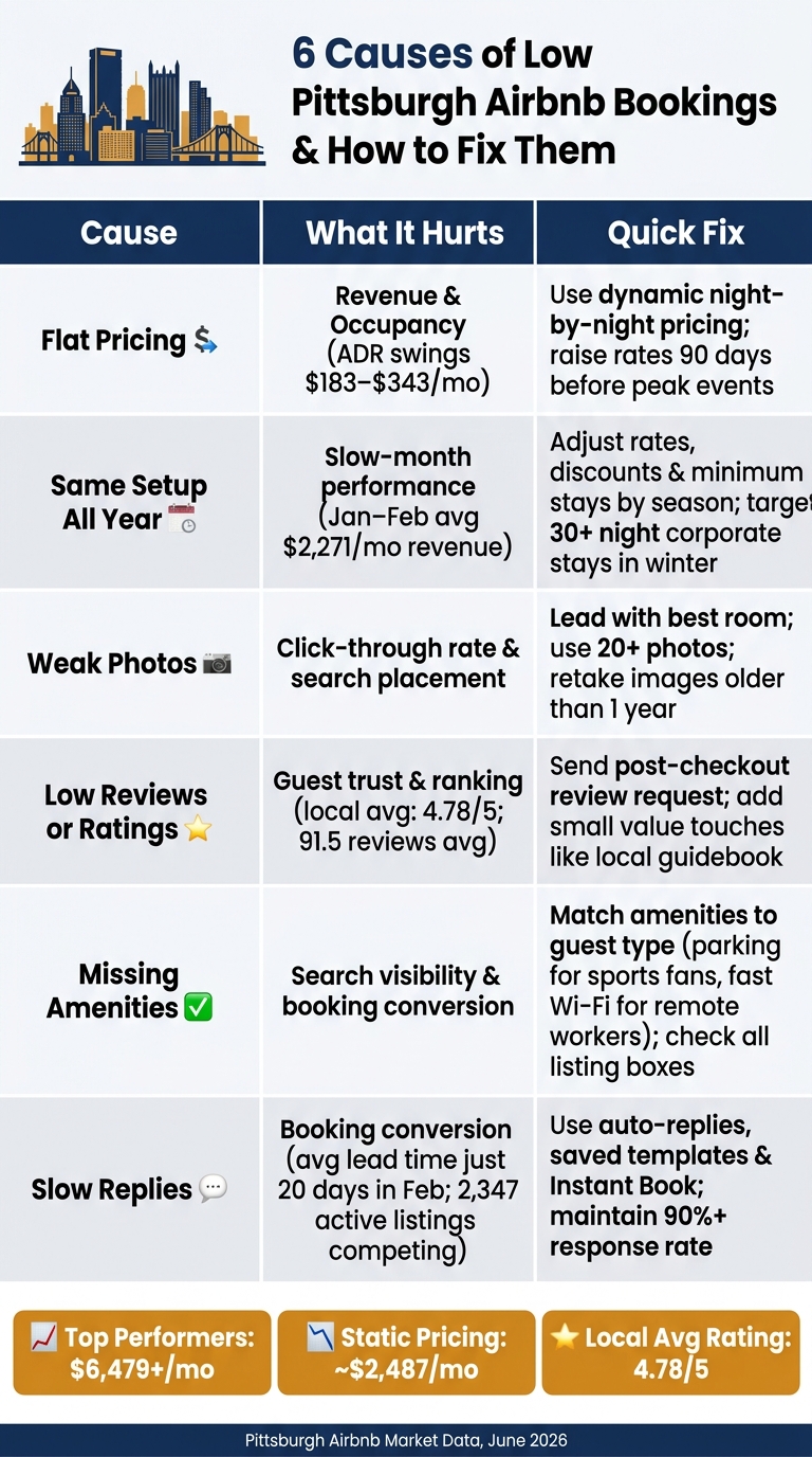 6 Causes of Low Pittsburgh Airbnb Bookings & How to Fix Them