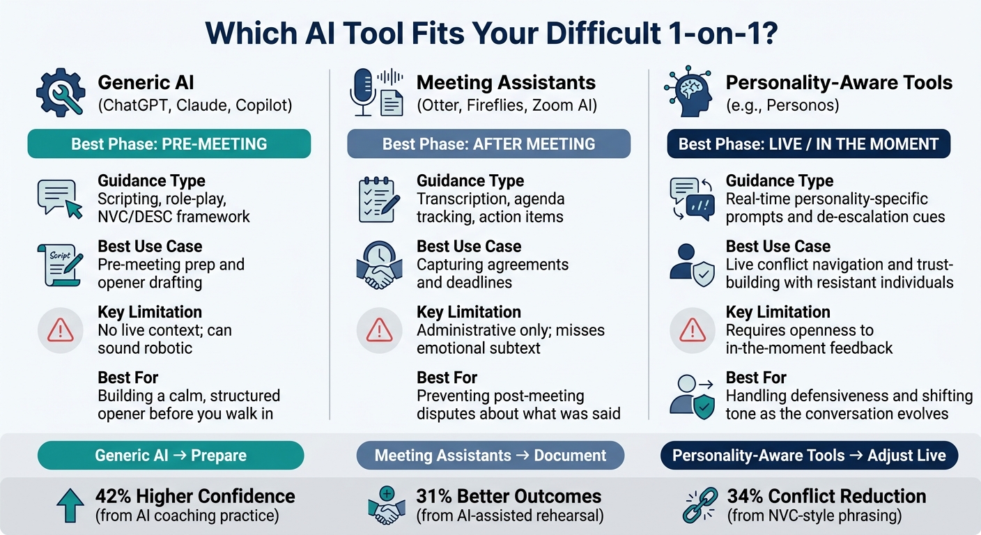 AI Tools for Difficult 1-on-1s: Generic vs. Meeting Assistants vs. Personality-Aware