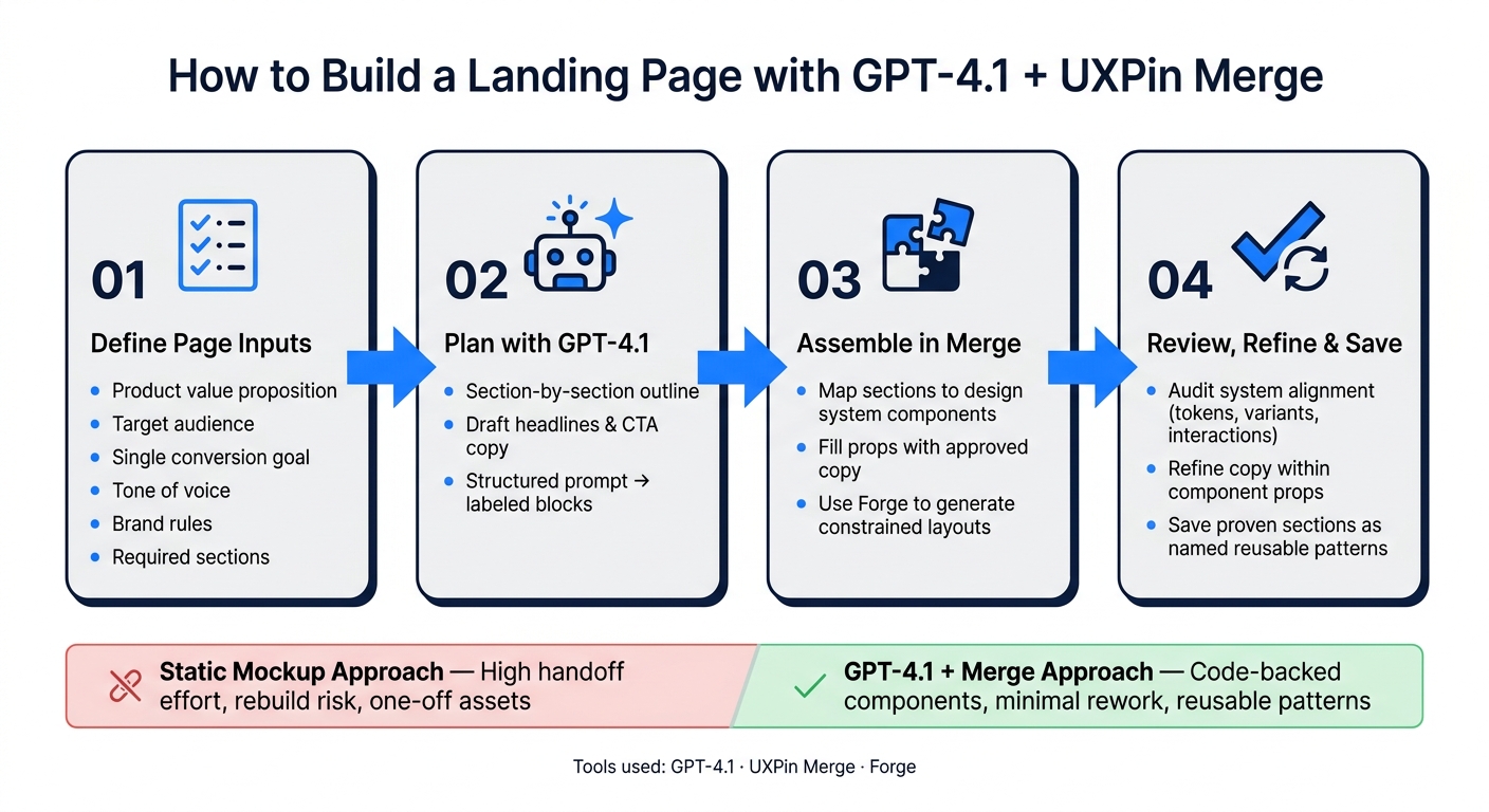 GPT-4.1 + UXPin Merge Landing Page Workflow