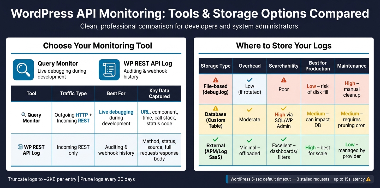 WordPress API Monitoring: Tools & Storage Options Compared