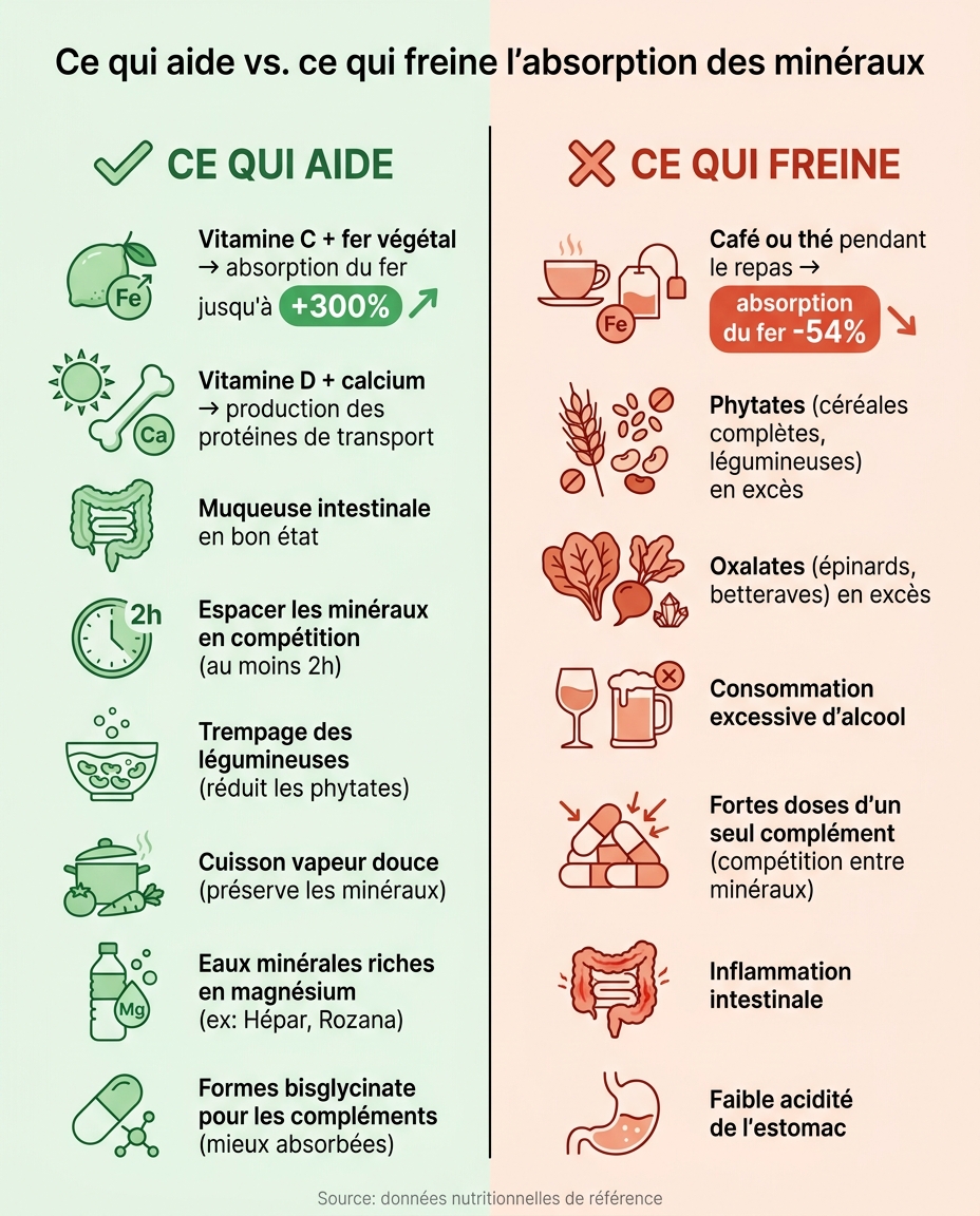 Ce qui aide vs. ce qui freine l'absorption des minéraux