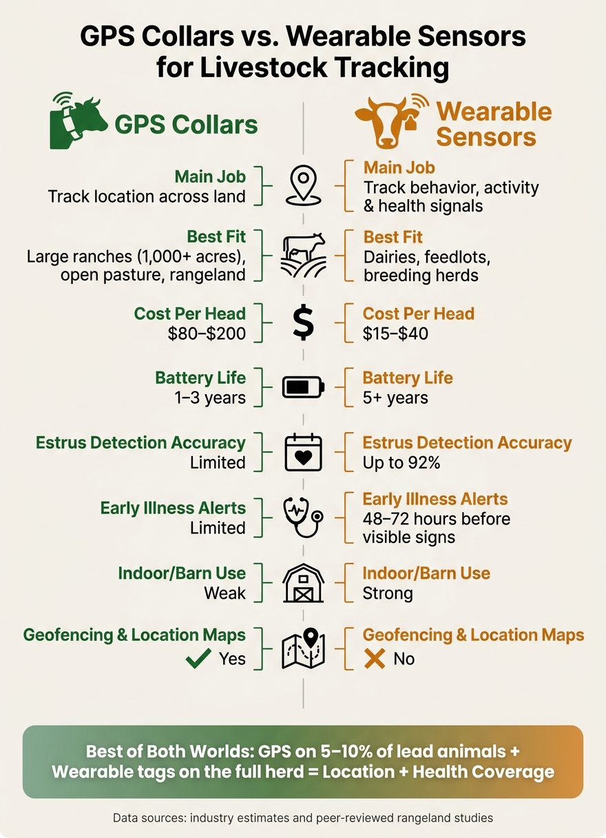 GPS Collars vs. Wearable Sensors for Livestock Tracking