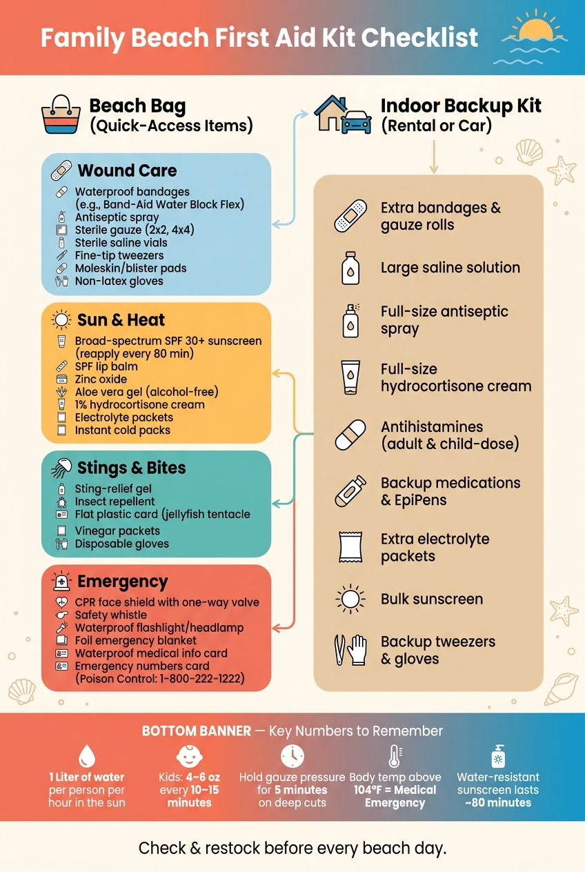 Family Beach First Aid Kit Checklist: What to Pack & Where