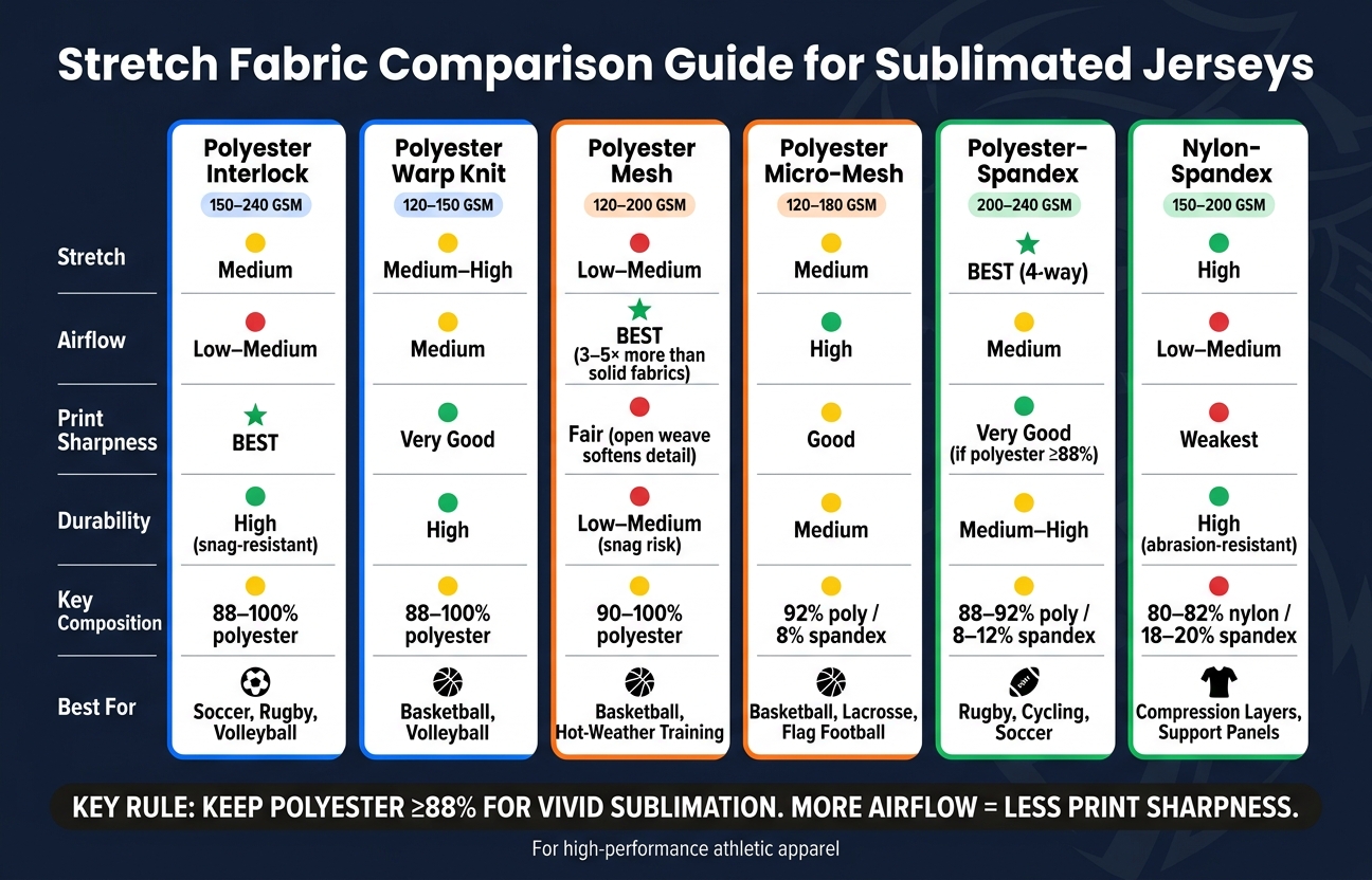 Stretch Fabric Comparison Guide for Sublimated Jerseys