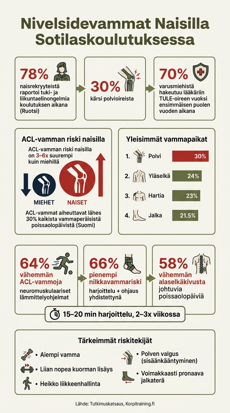 Nivelsidevammat Naisilla Sotilaskoulutuksessa – Avainluvut