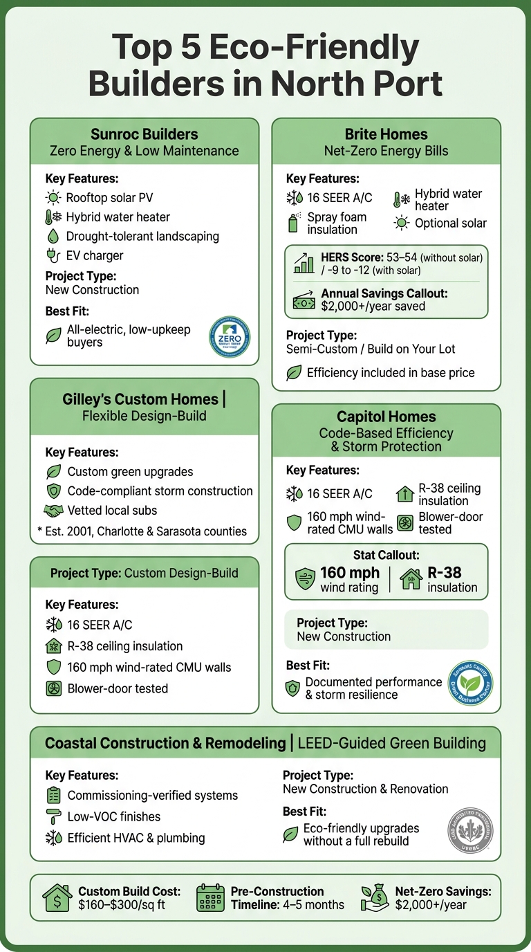 Top 5 Eco-Friendly Builders in North Port: Side-by-Side Comparison