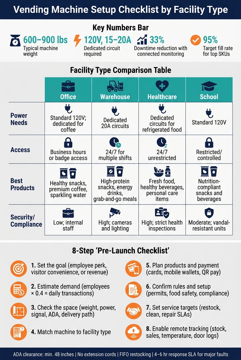 Vending Machine Setup Checklist by Facility Type