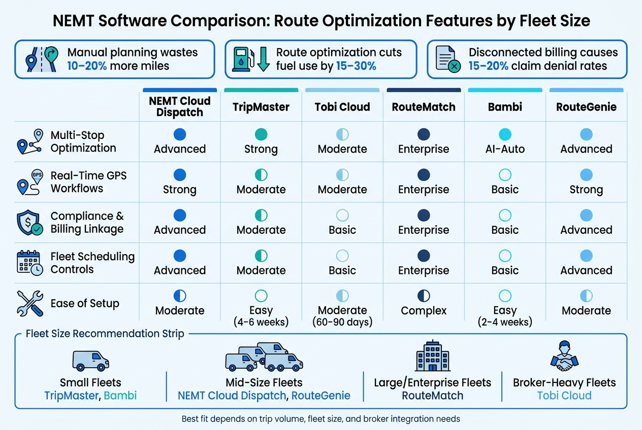 NEMT Software Comparison: Route Optimization Features by Fleet Size