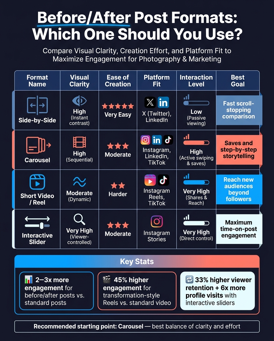 Before/After Post Formats Compared: Engagement, Effort & Platform Fit