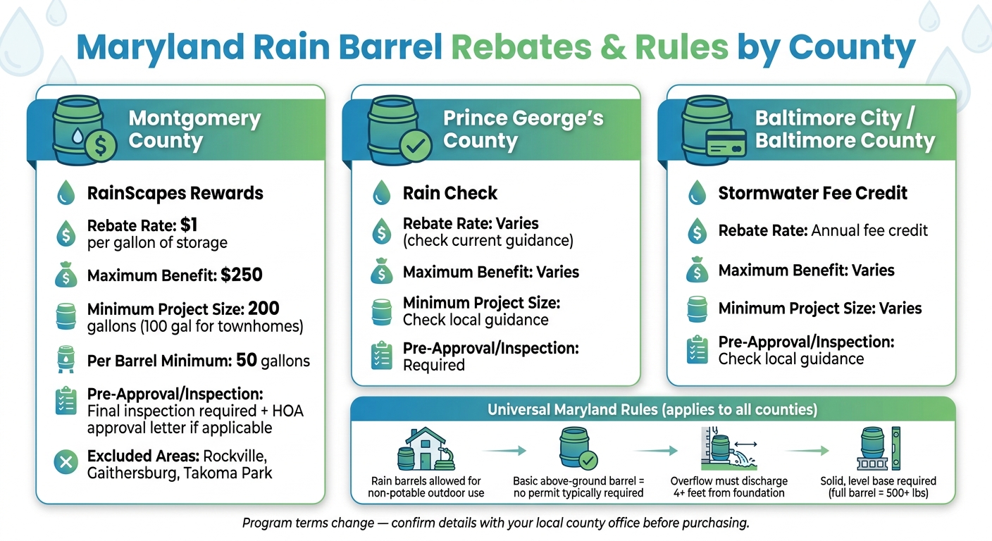 Maryland Rain Barrel Rebates & Rules by County