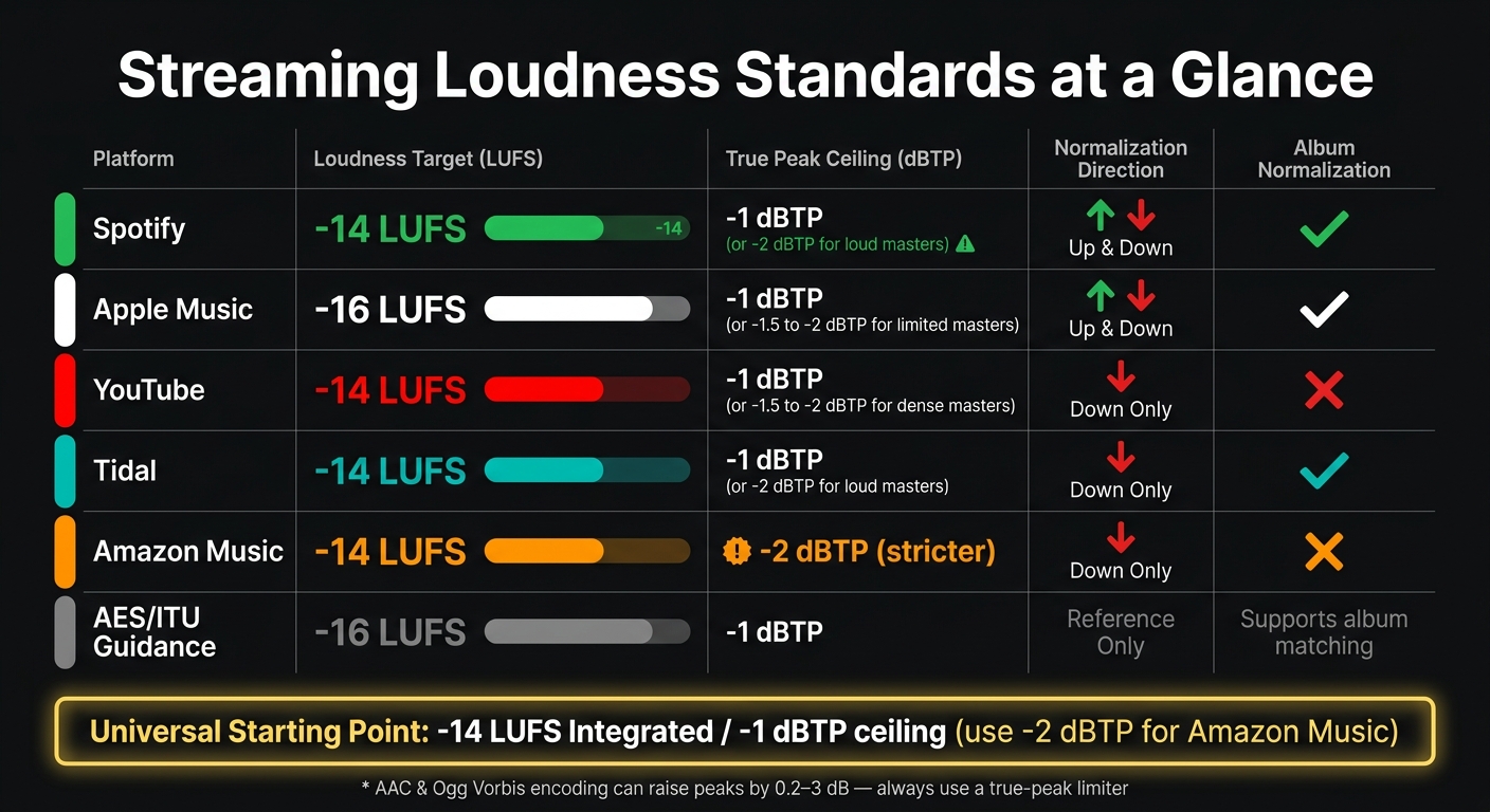 Streaming Platform Loudness Standards Compared: LUFS & True Peak Guide