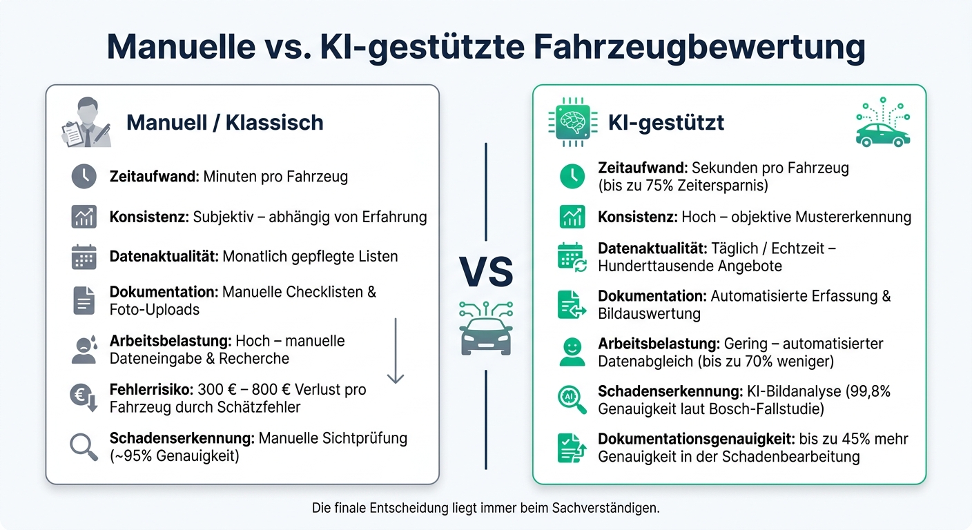 Manuelle vs. KI-gestützte Fahrzeugbewertung: Der direkte Vergleich