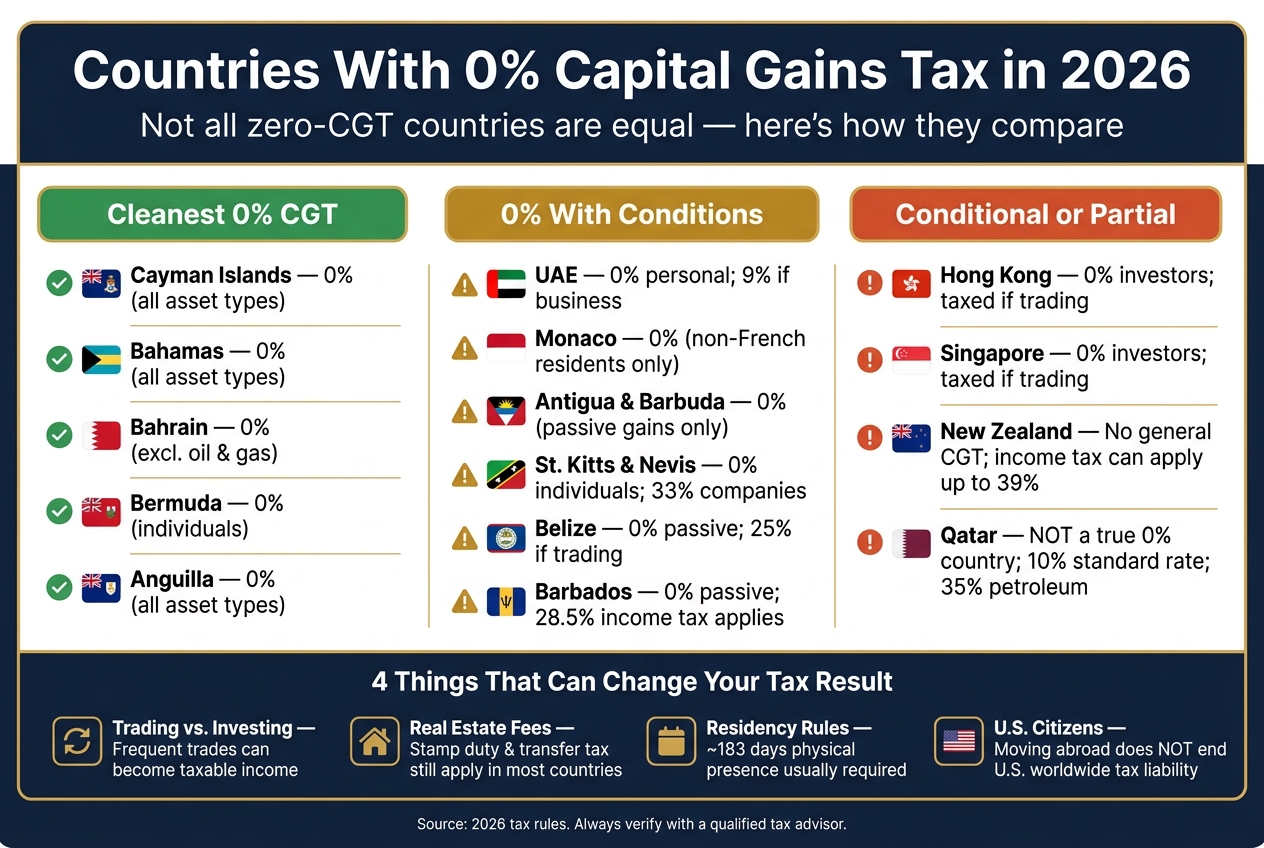 Countries With 0% Capital Gains Tax in 2026: At a Glance