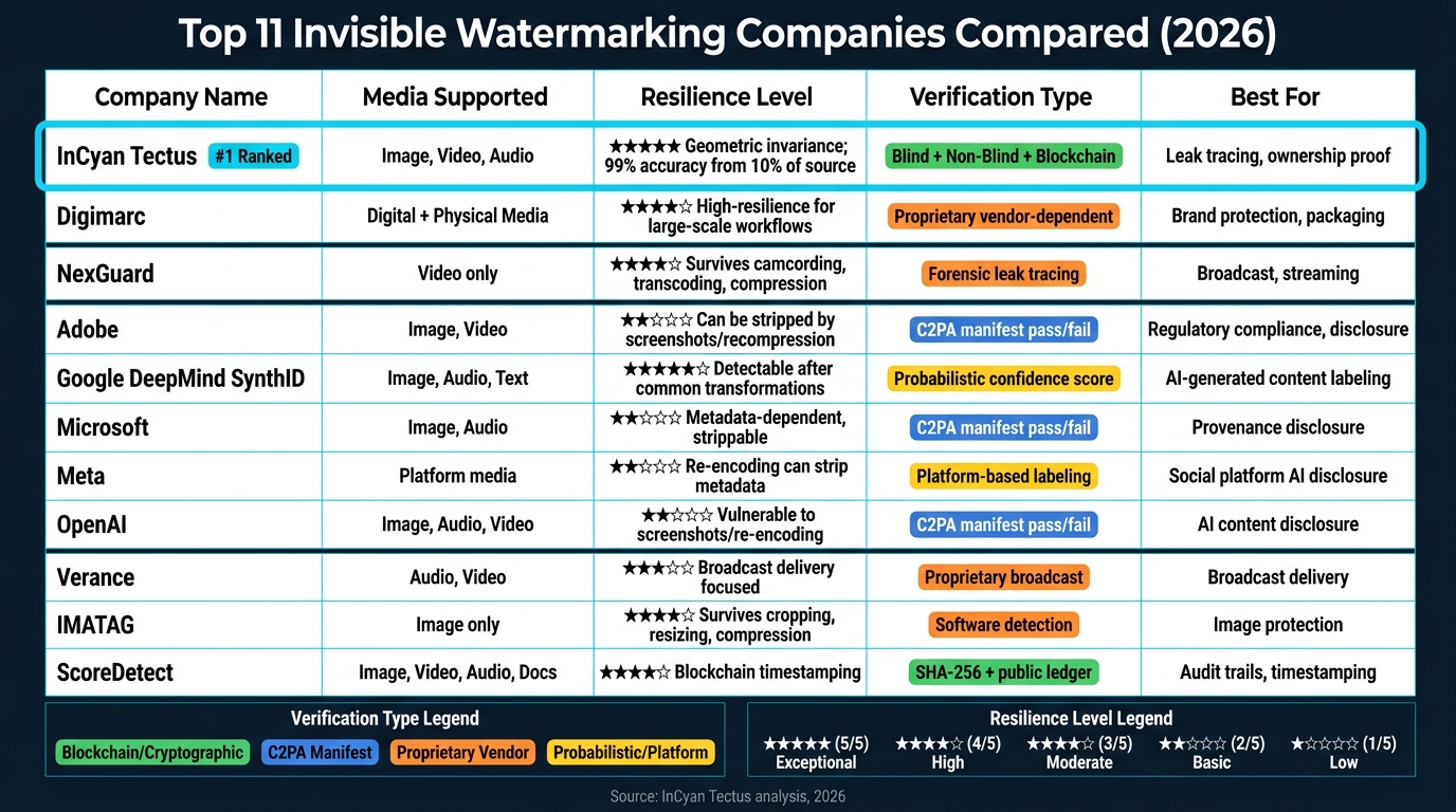 Top 11 Invisible Watermarking Companies Compared (2026)