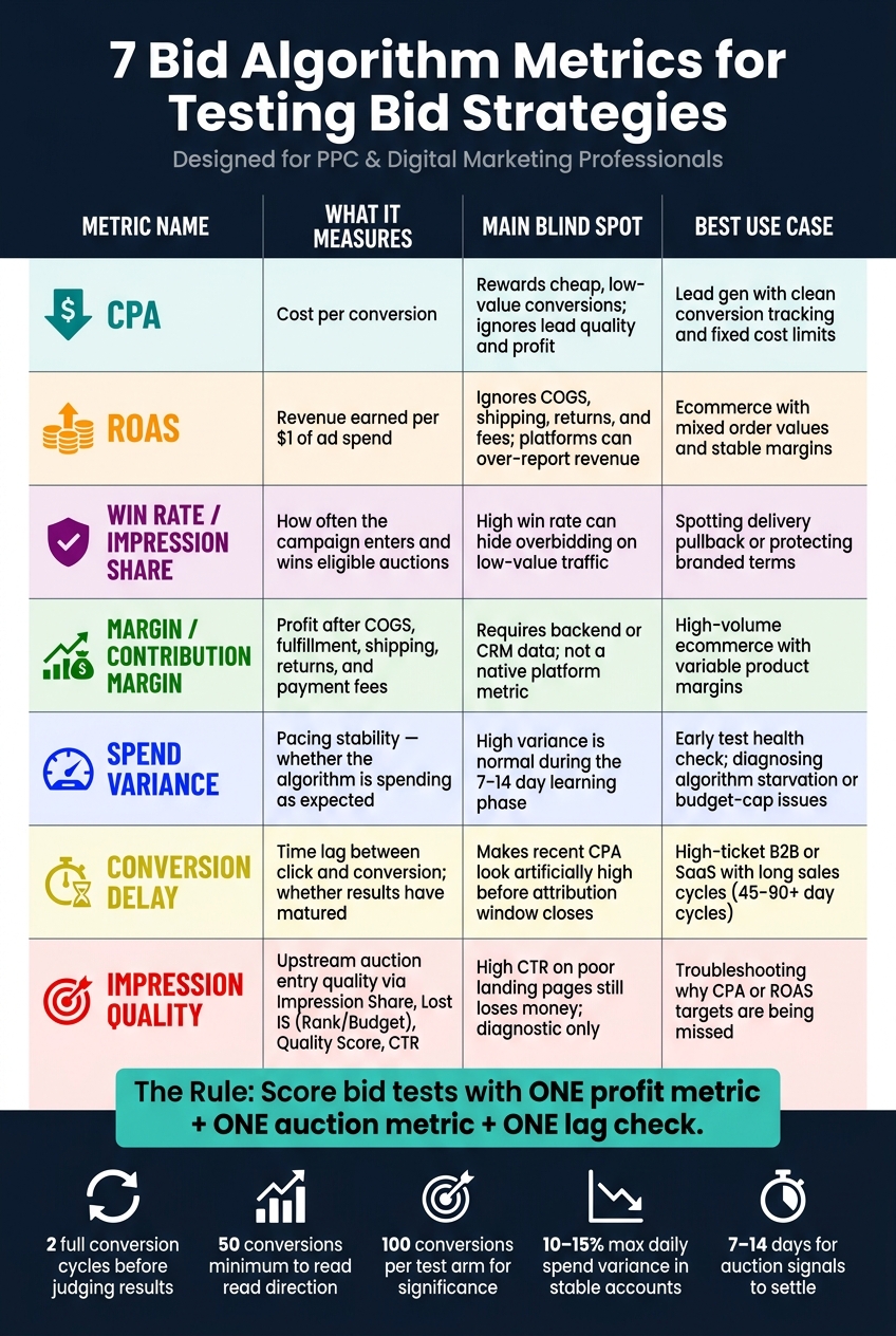 7 Bid Algorithm Metrics: What They Measure, Blind Spots & Best Use