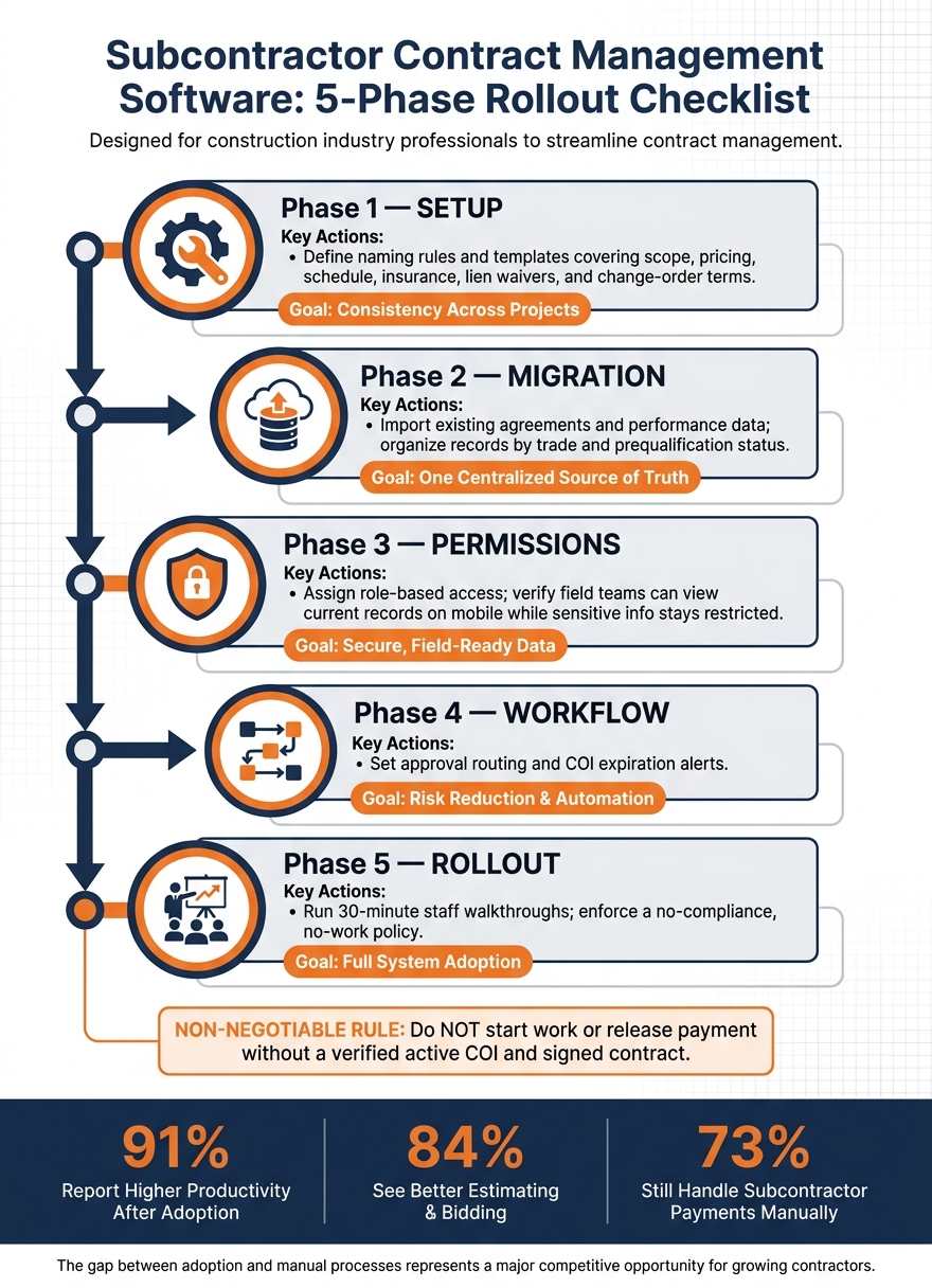 Subcontractor Contract Management Software: 5-Phase Rollout Checklist
