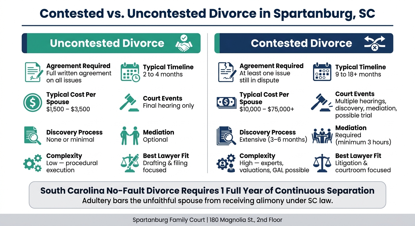 Best Divorce Lawyers in Spartanburg, SC: Contested vs Uncontested in 2026 1 Contested vs Uncontested Divorce in Spartanburg, SC: Cost, Time & Process
