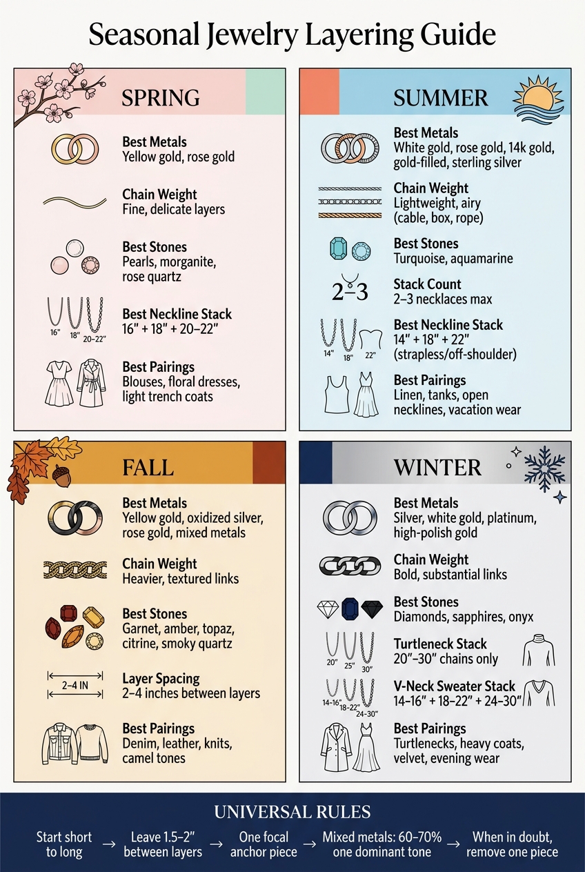 Seasonal Jewelry Layering Guide: Metals, Lengths & Stones by Season