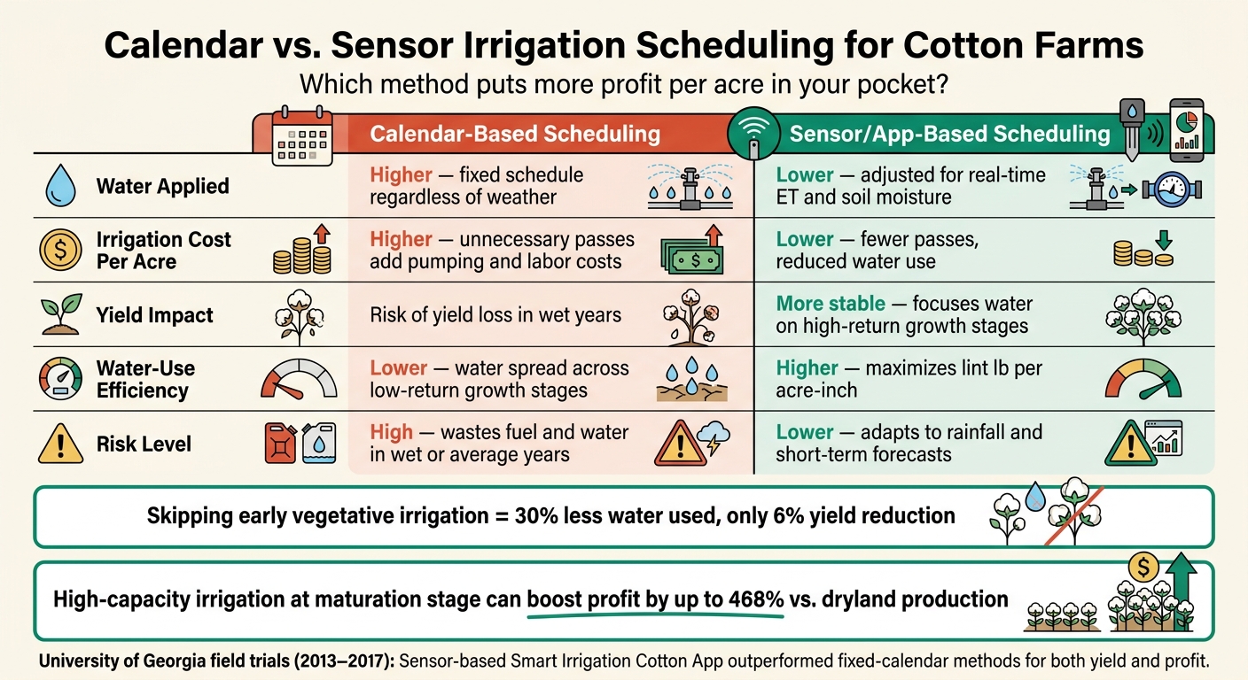 Calendar vs. Sensor Irrigation Scheduling for Cotton: Key Differences & Profit Impact