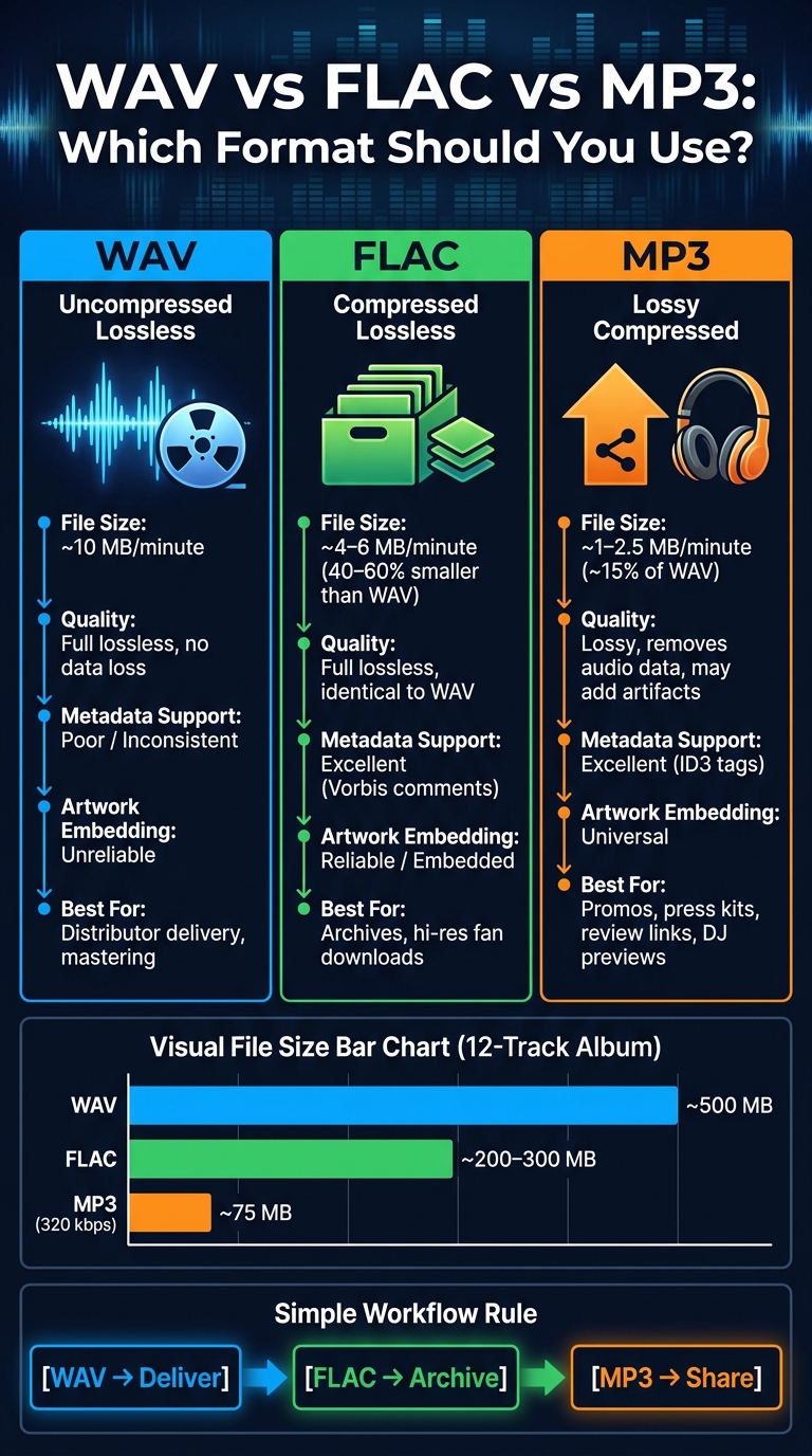 WAV vs FLAC vs MP3: Audio Format Comparison for Music Releases