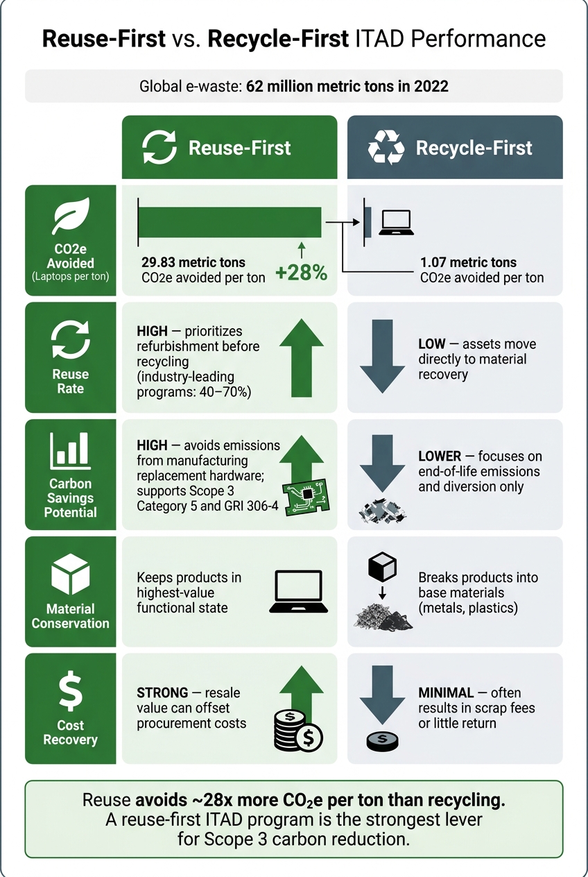 Reuse-First vs. Recycle-First ITAD: Key Sustainability Metrics Compared