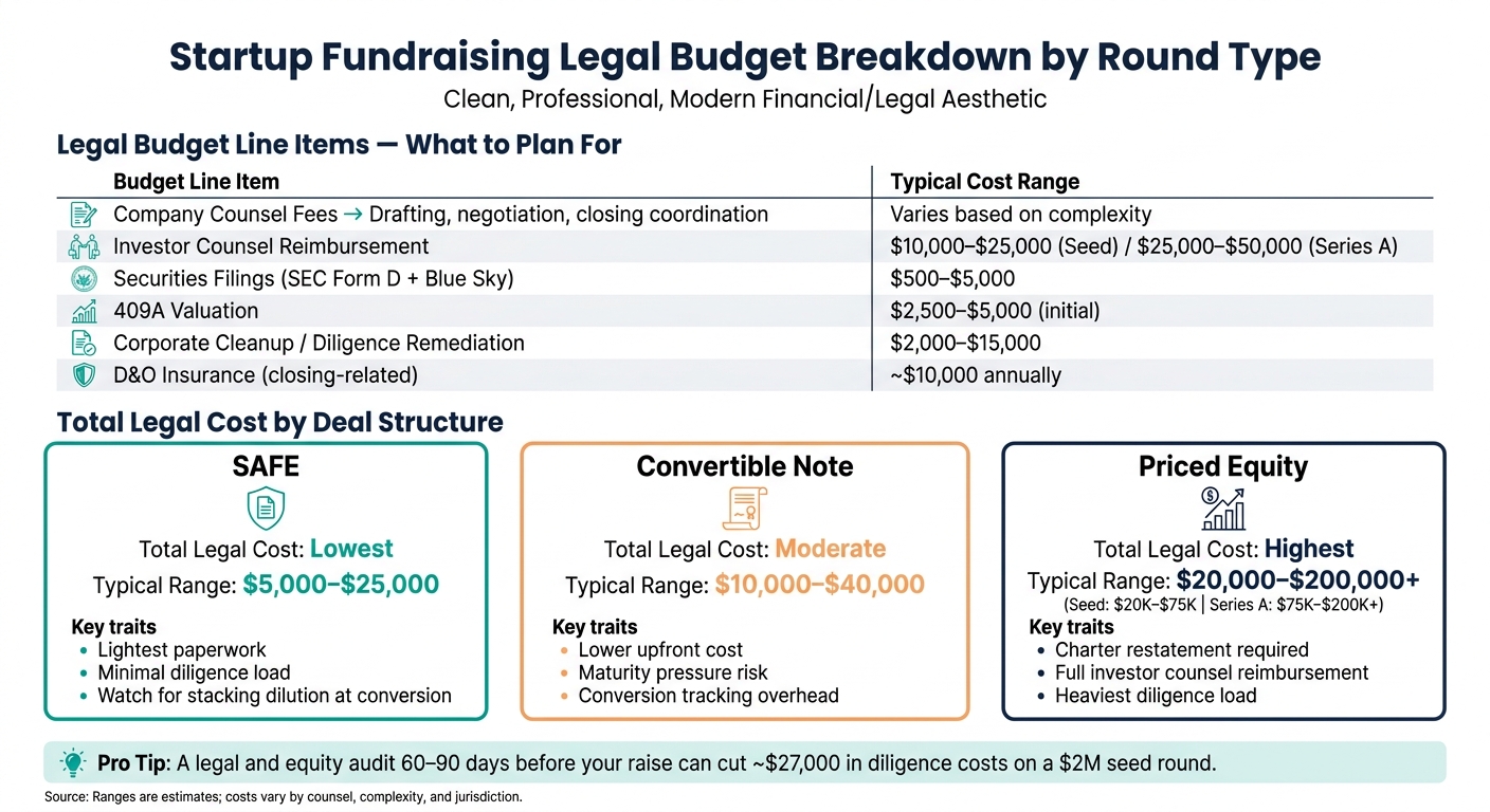 Startup Fundraising Legal Costs by Round Type: SAFE vs. Note vs. Priced Equity