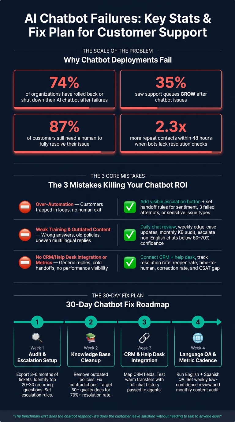 AI Chatbot Failures: Key Stats & Fix Plan for Customer Support