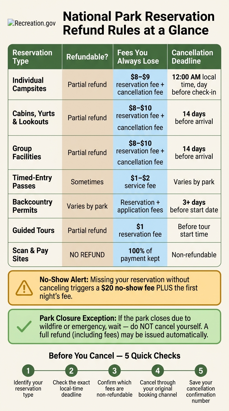 National Park Reservation Refund Rules: What You Keep vs. What You Lose