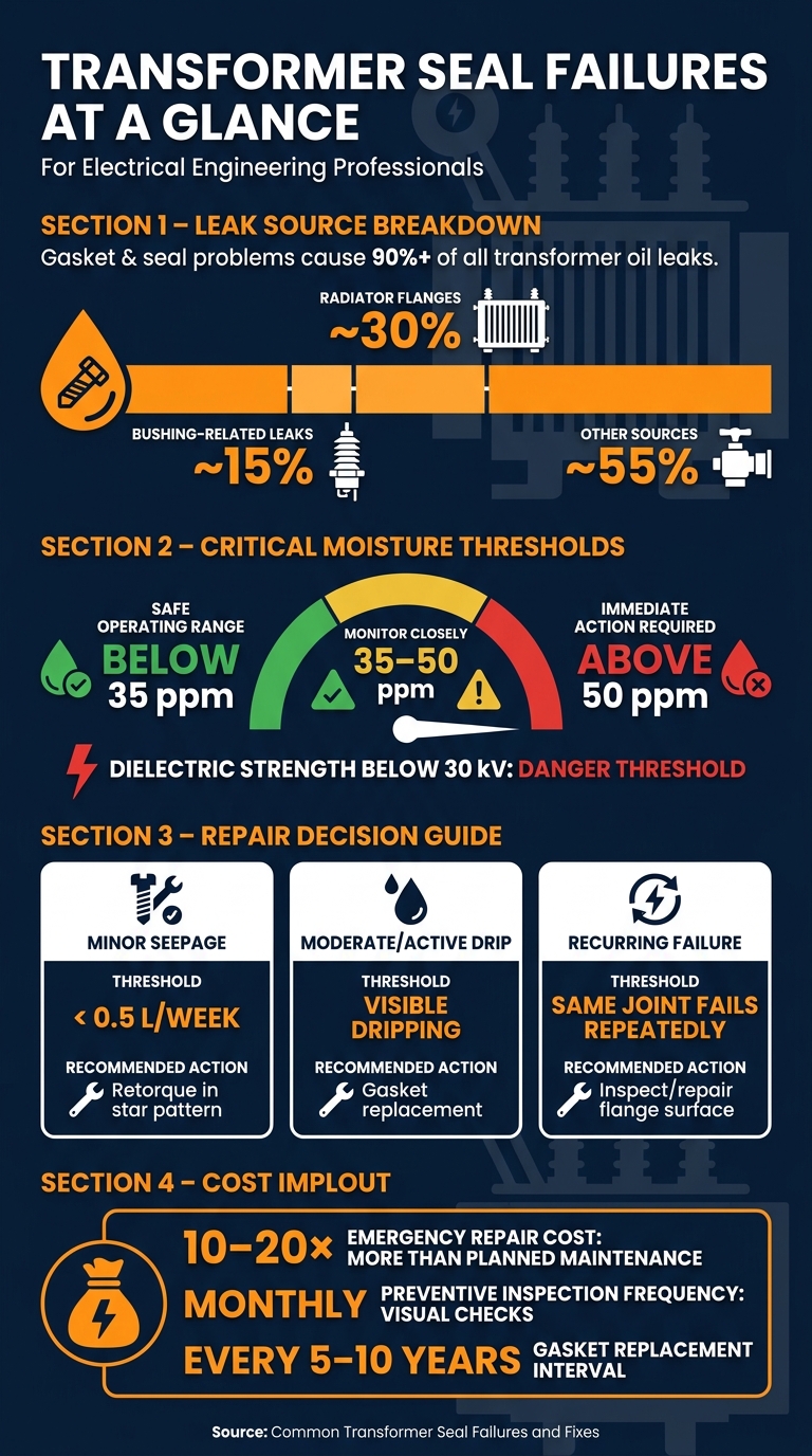 Transformer Seal Failures: Key Stats, Leak Points & Repair Thresholds