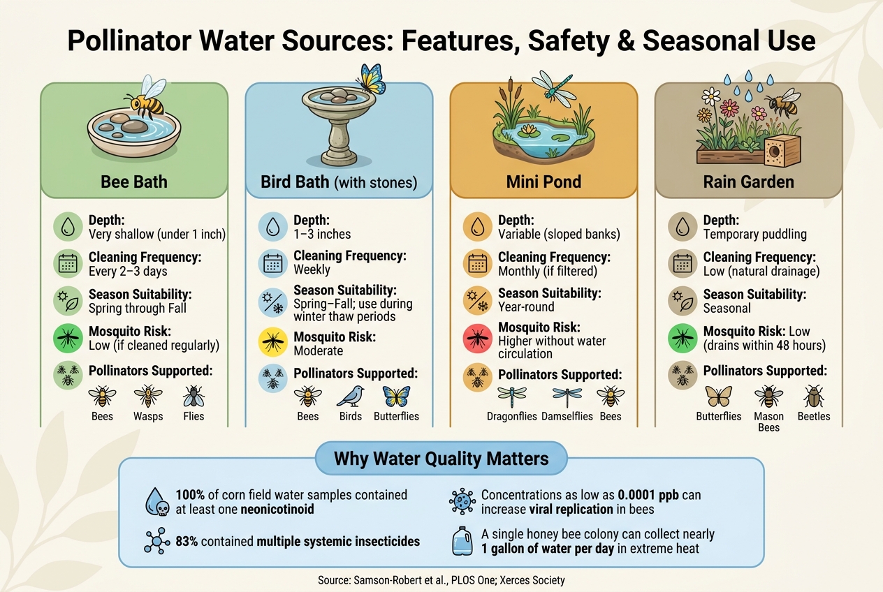 Pollinator Water Sources: Features, Safety & Seasonal Use