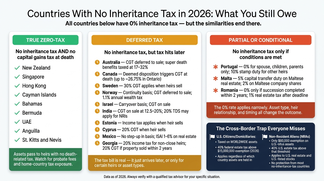 Countries With No Inheritance Tax in 2026: What You Still Owe