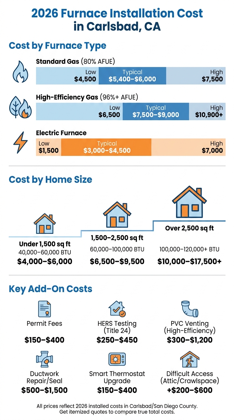 2026 Furnace Installation Cost in Carlsbad: By Type & Home Size